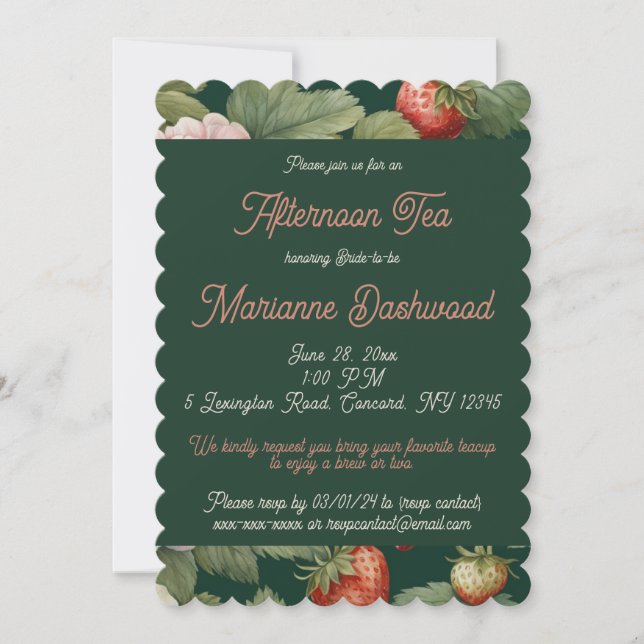Invitation Fraise Garden Fête des mariées de thé après-midi (Devant)