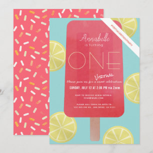 Invitation Fraise Lemonade Popsicle virtuel 1er anniversaire