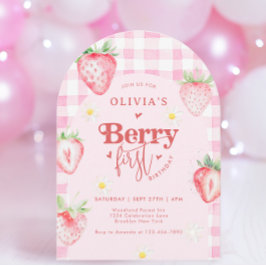Invitation Fraise mignonne Berry 1er Arc Anniversaire