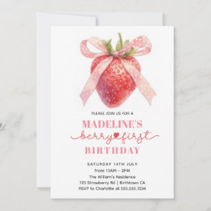 Invitation Fraise mignonne première Fille anniversaire