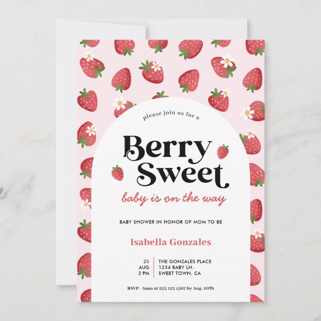 Invitation Fraise pâtisserie Berry rose Douche sucrée (Devant)