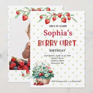 Invitation Fraise Premier anniversaire fête Berry 1ère photo 