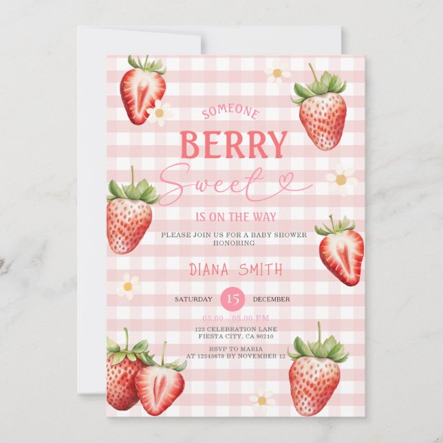 Invitation Fraise rose Baby shower sucré (Devant)