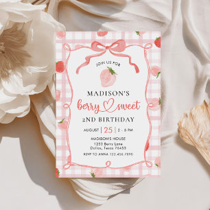 Invitation Fraise rose En vichy fête du 2e anniversaire