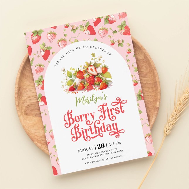 Invitation Fraise rose Fille Berry Premier anniversaire (Créateur téléchargé)