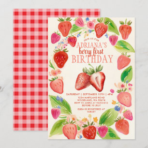 Invitation Fraise rouge En vichy Berry Sweet Anniversaire