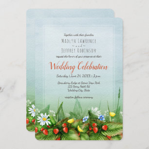 Invitation Fraise sauvage prairie bleu ciel nature mariage