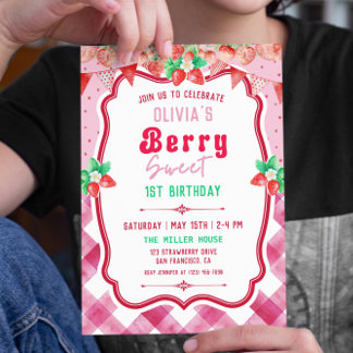 Invitation Fraise Shortcake 1er anniversaire Fille fête