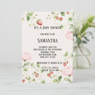 Invitation Fraise Sucrée Fraises Fleurs Roses Baby Shower