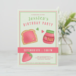 Invitation Fraise sucrée Toast et confiture fête d'anniversai