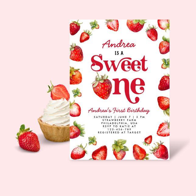 Invitation Fraise Sweet One First Birthday pour filles (Créateur téléchargé)