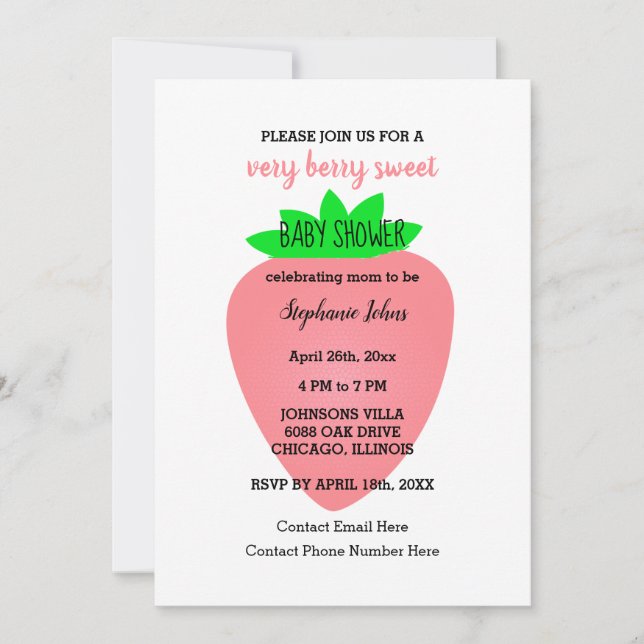 Invitation Fraise très Berry Sweet Baby Girl Baby shower (Devant)