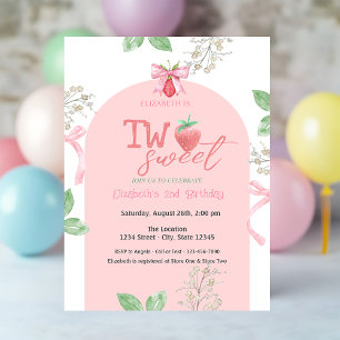 Invitation Fraises Arc Rose Deux Douce 2ème Anniversaire