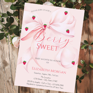 Invitation Fraises Arc Rose Rayures Baby Shower