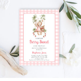 Invitation Fraises Berry Sweet Ours Baby shower fille