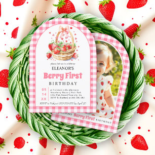 Invitation Fraises et arc rose Berry Premier anniversaire