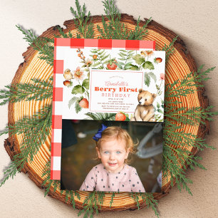 Invitation Fraises et Berry d'ours 1er anniversaire Photo