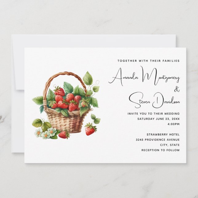Invitation Fraises fraîches dans un Mariage de panier en osie (Devant)