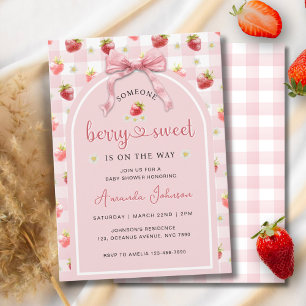 Invitation Fraises Ribbon Berry Baby shower doux