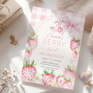 Invitation Fraises rose mignonne Berry Sweet 3e anniversaire