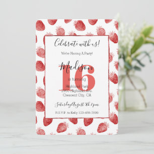 Invitation Fraises Rouges Fruit 16e Anniversaire