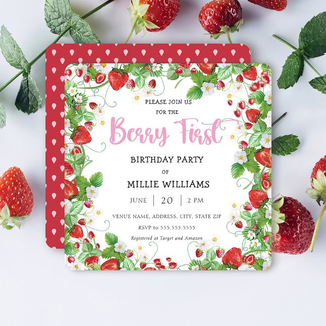 Invitation Framboise | Berry Première fête d'anniversaire (Créateur téléchargé)