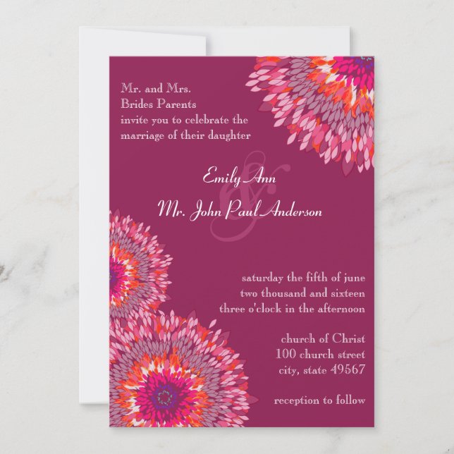 Invitation Framboise Fleurs Modernes Mariage Invite (Devant)
