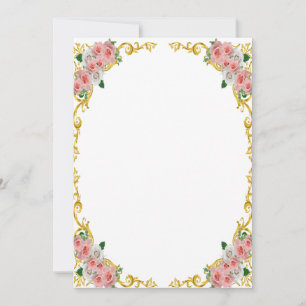 Invitation Frame Baroque Rose Blanc Fleur Or
