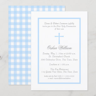 Invitation Frame bleu doux et première communion plaquée de b