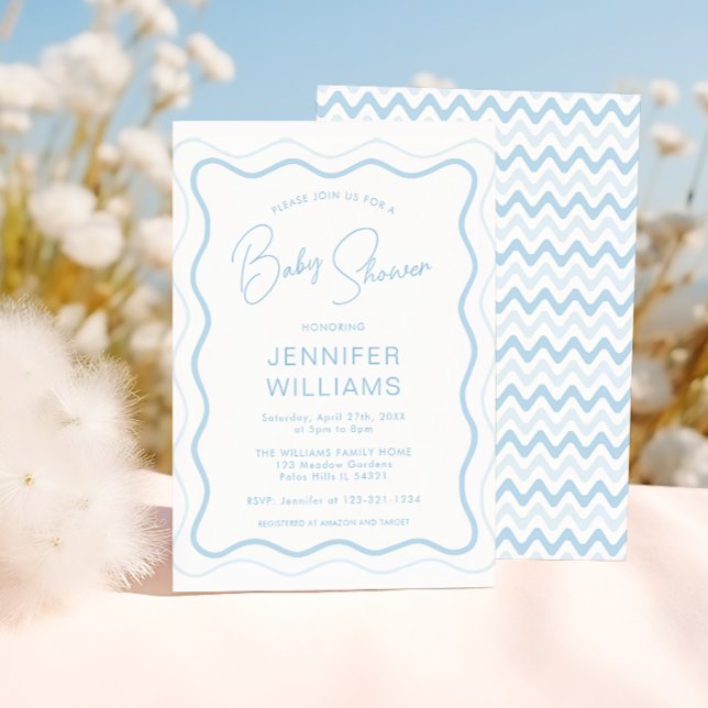 Invitation Frame de pétoncle bleu Wavy Baby Boy Douche (Créateur téléchargé)