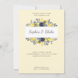 Invitation Frame Floral Jaune et Bleu Mariage Jaune