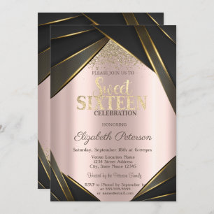 Invitation Frame Gold Diamonds Rose Gold Sweet 16
