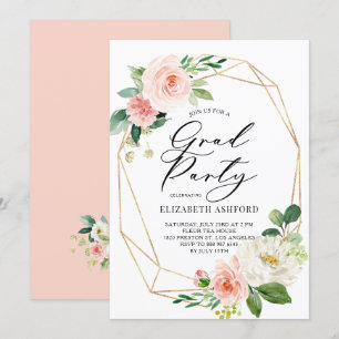 Invitation Frame Gold géométrique Pink Floral Graduation Part