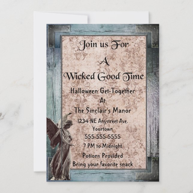 Invitation Frame gothique Grunge Damask Angel Halloween Party (Devant)