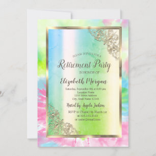 Invitation Frame Or Festif, Vert, Tie Dye Retraite