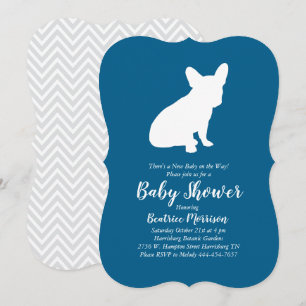 Invitation Français Baby shower Bulldog Français Frenchie Blu
