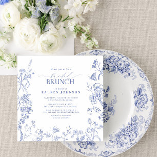 Invitation Français Bleu et Blanc Victorien Floral Brunch nup