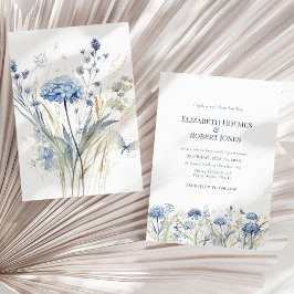 Invitation Français Blue Aquarelle Jardin Fleur sauvage Maria