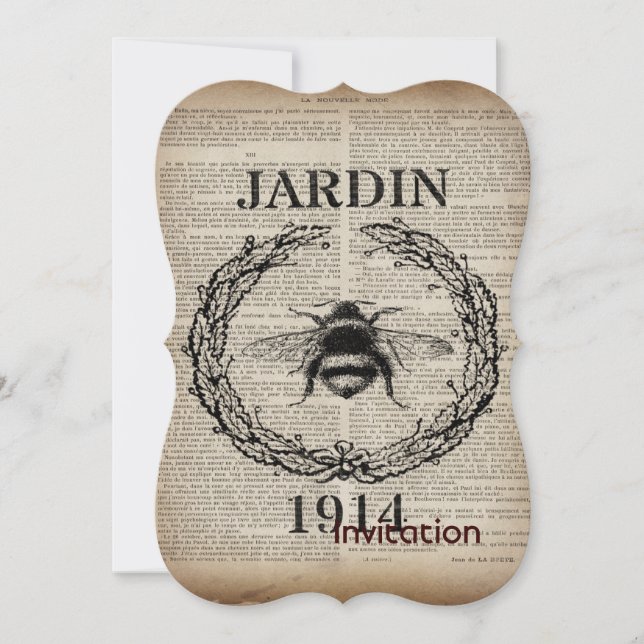 Invitation francais botanique vintage queen bee (Devant)