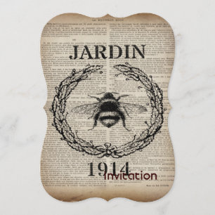 Invitation francais botanique vintage queen bee