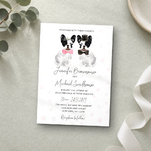 Invitation Français Bulldog thème paw coeur chien mariage