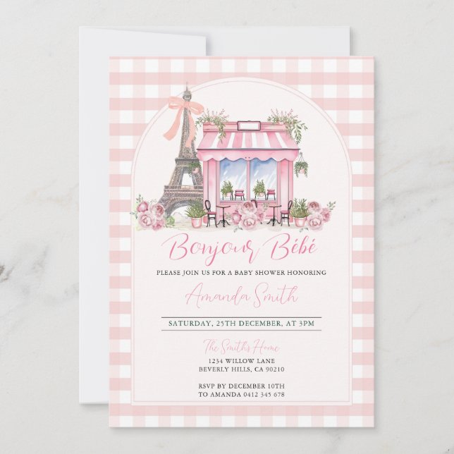 Invitation Français Paris Baby shower Bonjour Bebe (Devant)