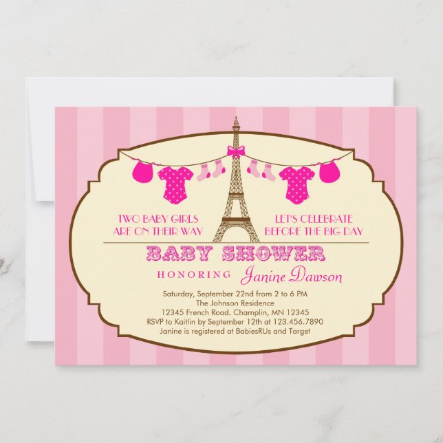 Invitation française de baby shower de jumeau de (Devant)