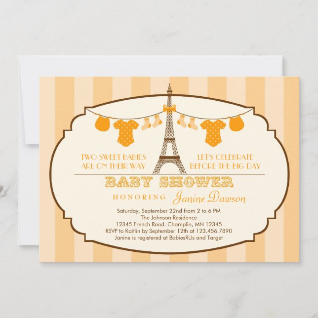 Invitation française de baby shower de jumeau de (Devant)