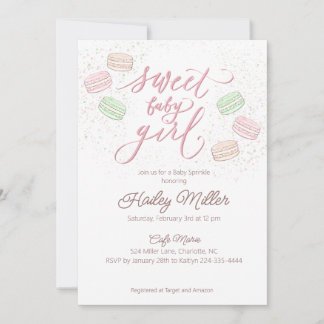 Invitation Française Macaron Sweet Baby Girl Sprinkle Invitat