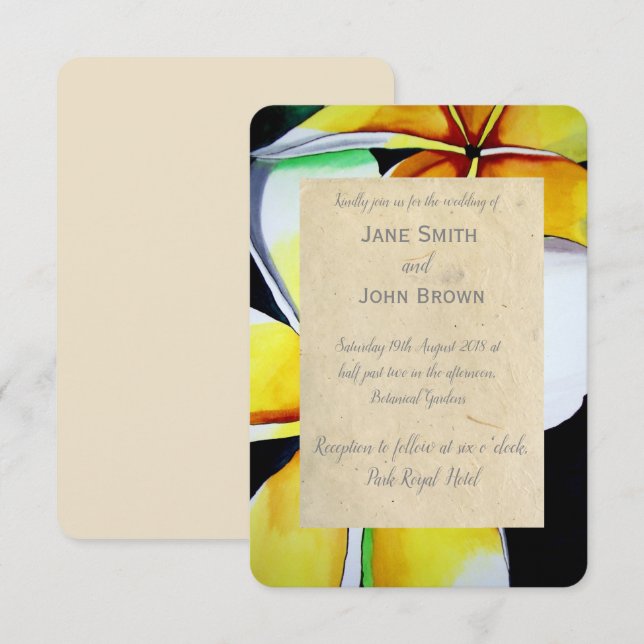 Invitation Frangipani plage mariage aquarelle art tropical (Devant / Derrière)