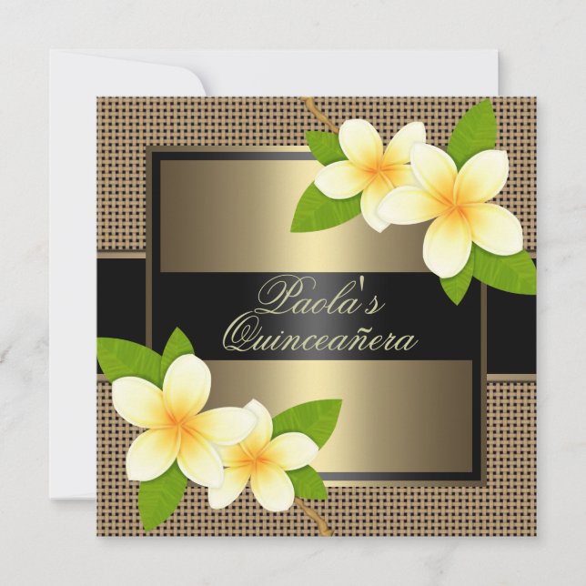 Invitation Frangipani Quinceañera Black & Gold (Devant)