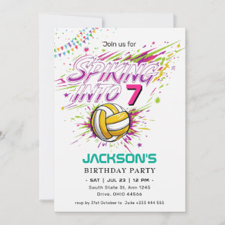 Invitation "Frapper dans les 7" Volleyball Neon Anniversaire