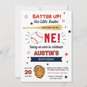 Invitation Frappez Fort ! Thème de baseball mignon pour fête 