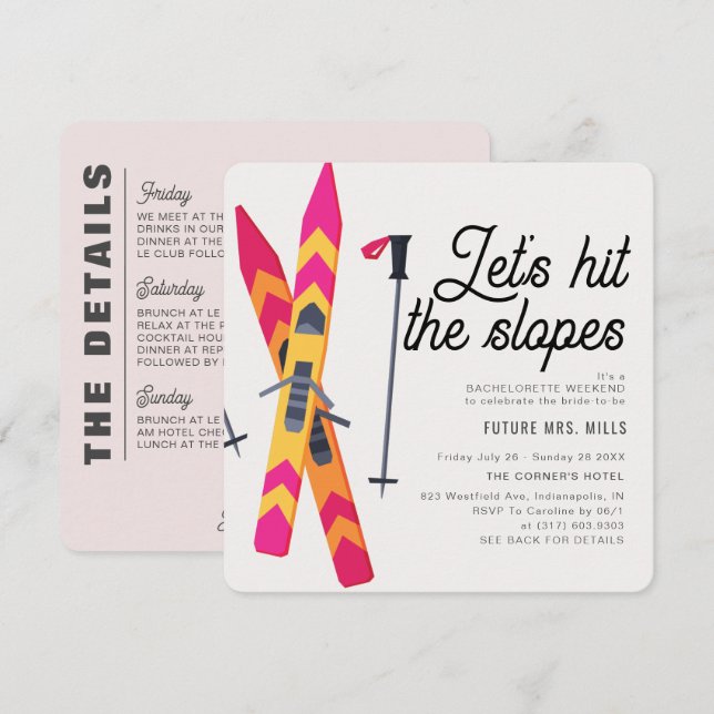 Invitation Frappez les pistes Ski d'hiver Bachelorette Party (Devant / Derrière)